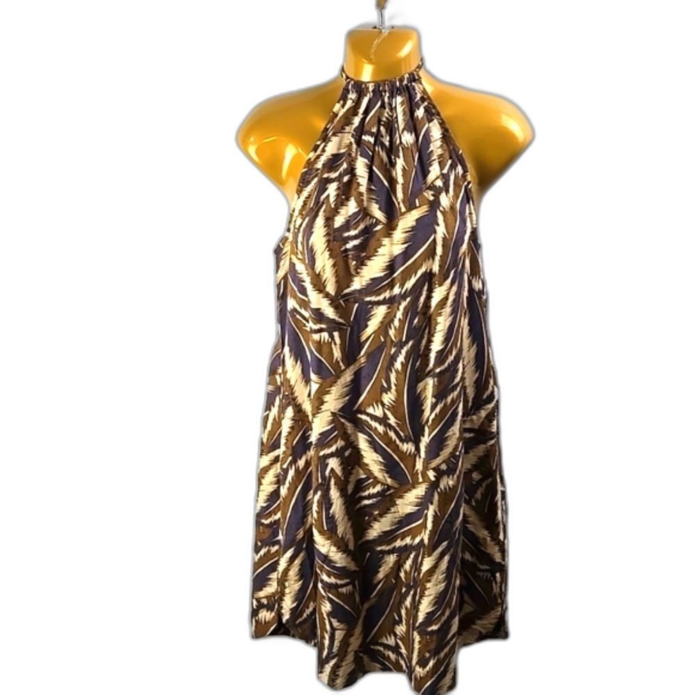 PrAna Women's Epicanopy Leaf Print Halter Dress Cafe Panama Black Brown Sz S NWT